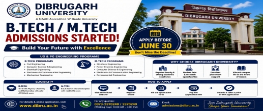 Dibrugarh University B.Tech/M.Tech Admissions Started: Apply before June 30
