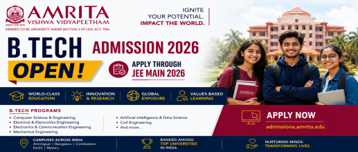 Amrita University B.Tech Admission 2026 Open; Apply through JEE Main 2026